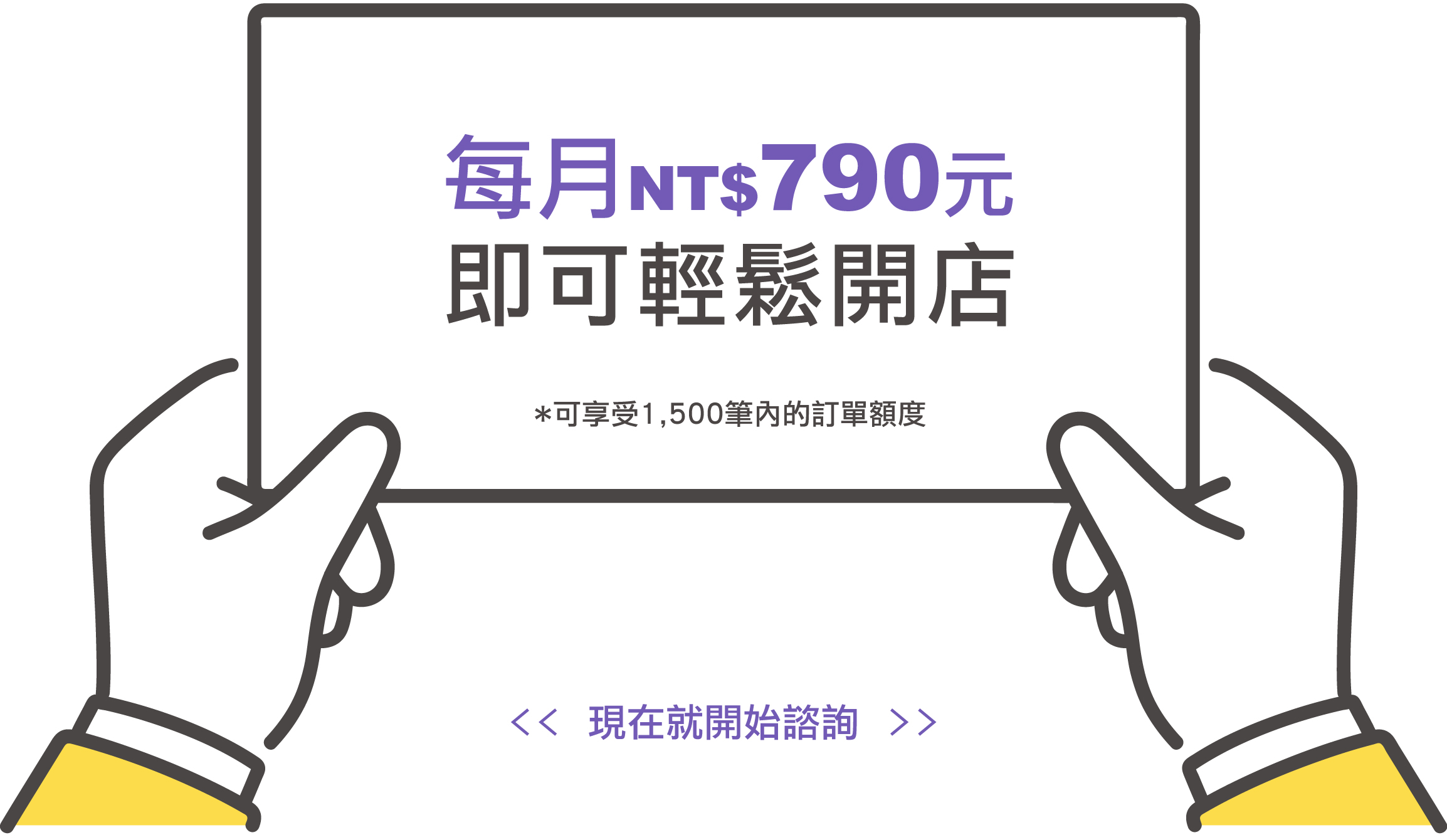 每月NT$790元 即可輕鬆開店，可享受1,500筆內的訂單額度